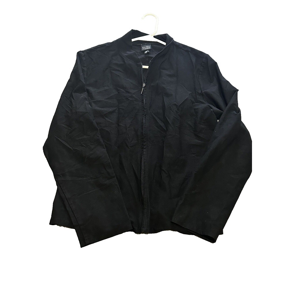EILEEN‎ FISHER WOMENS SIZE LARGE BLACK ZIPPER JACKET PULLOVER LONG SLEEVE